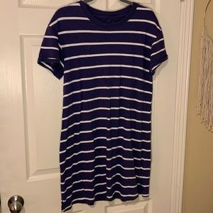Blue, white stripped tee shirt dress